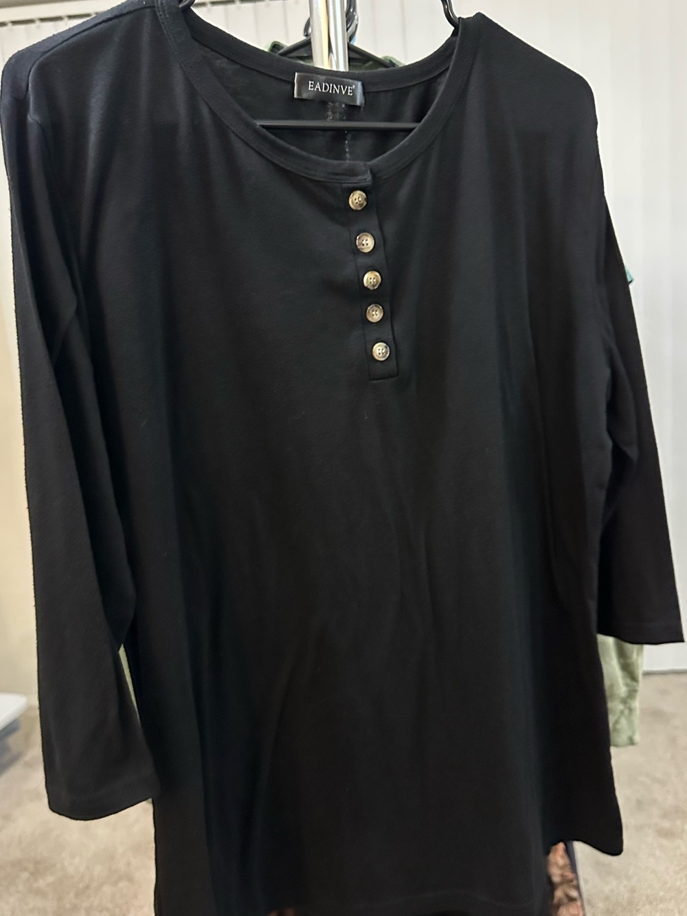 Women’s Black Long Sleeve Henley Tee